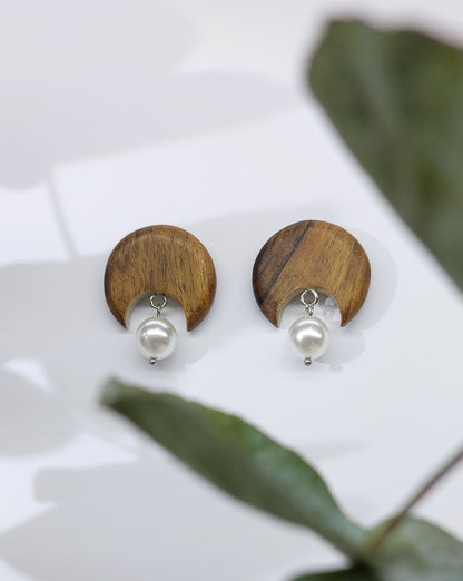 Celestial moon pearl studs