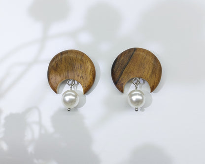 Celestial moon pearl studs