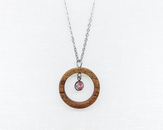 Round walnut pendant with charm