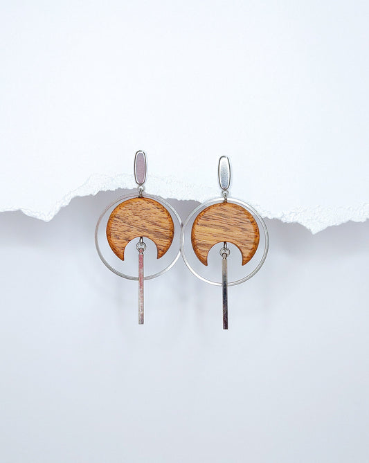 Full moon walnut dangle earrings